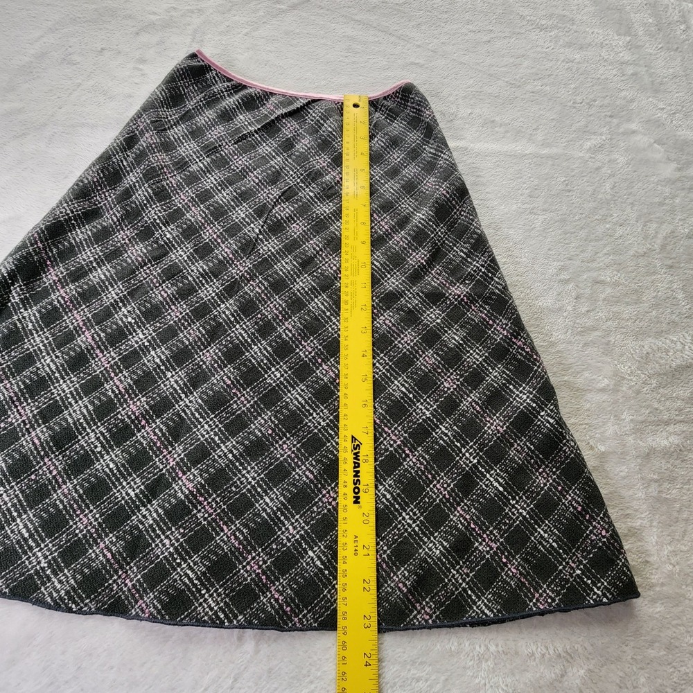 Plaid Tweed Midi Skirt Womens Medium Black Pink A-Line Y2K Grunge Coquette Retro - Picture 8 of 13